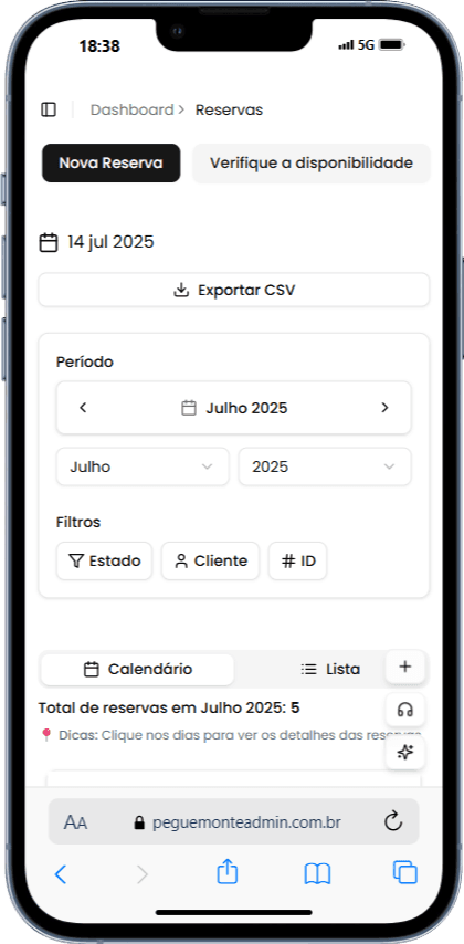 Interface móvel da plataforma de aluguel