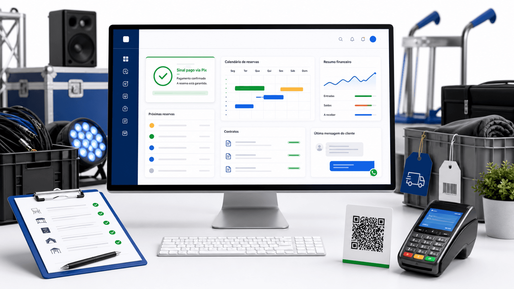 Dashboard Rentalfy para cobrar sinal por Pix em reservas de locadora