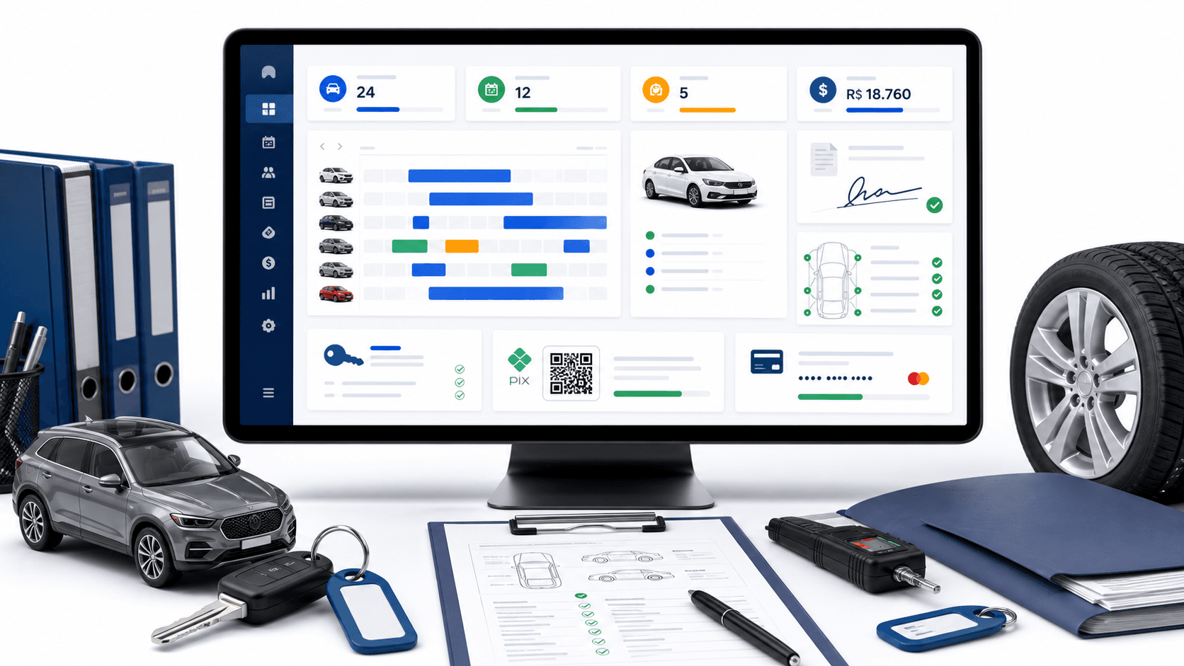 Dashboard Rentalfy para locadora de veiculos com frota e contratos